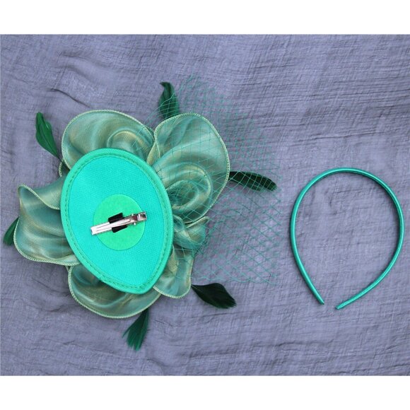 5919 Fascinators Hat Sinamay Flower Mesh Feathers St.patrick's Day Fascinator - Picture 7 of 8